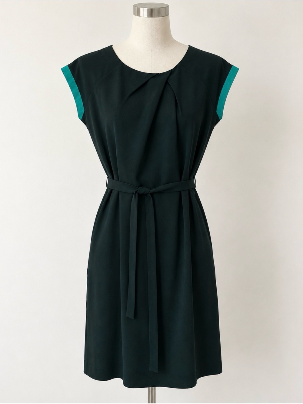 Brooklyn Industries Dark Green Belted Dress with Teal Trim Size S